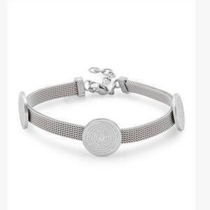 NEW•STAINLESS STEEL OUR FATHER MESH TRIPLE CHARM BRACELET•NWT
